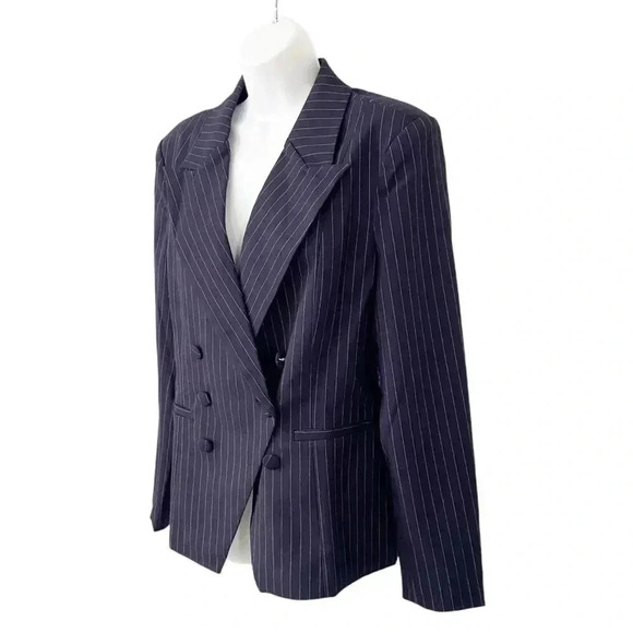 NWT Good American Pinstripe Waisted Blazer Jacket size 3 or Large - Picture 2 of 9